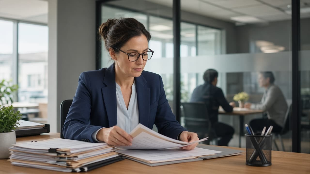 HR — staff records, leave, and payroll inputs School HR manager reviewing payroll and staff records