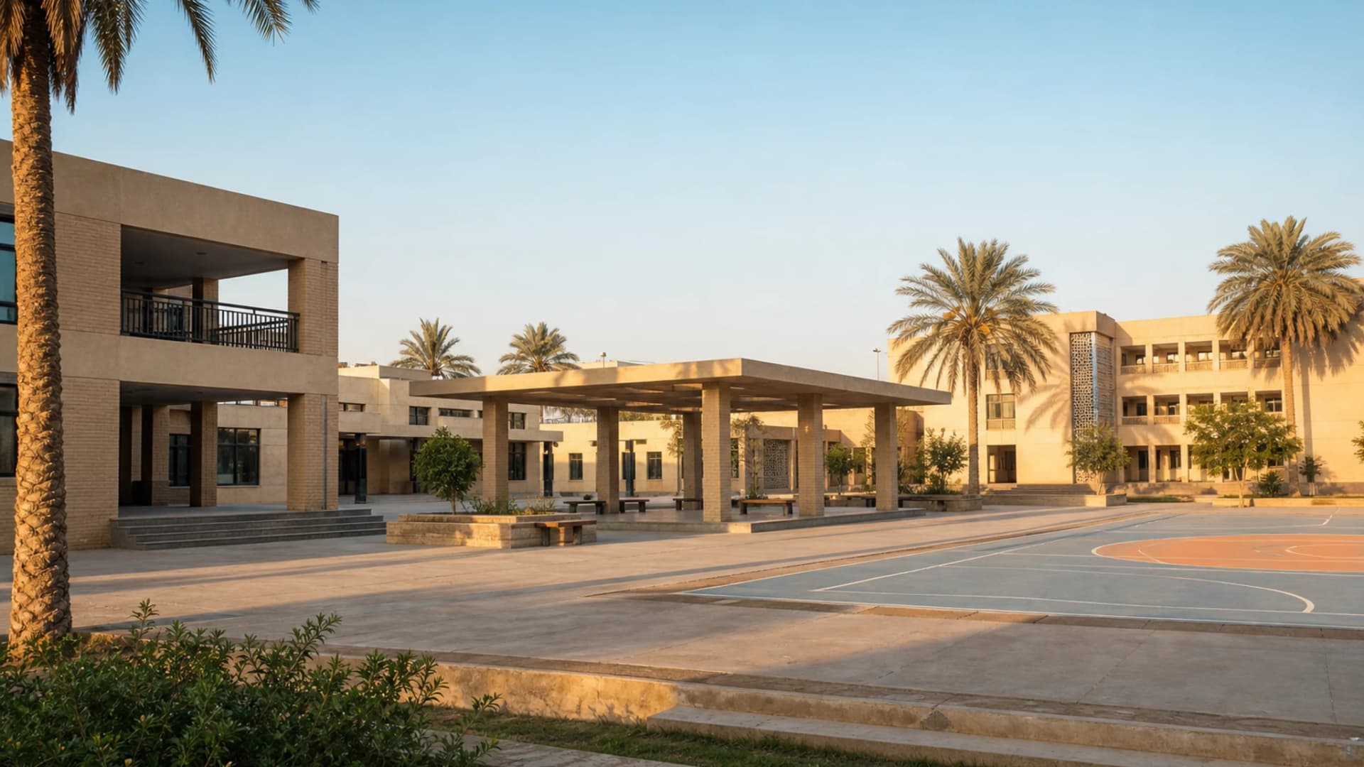 Illustrative campus setting for Al-Mustaqbal High School in Baghdad
