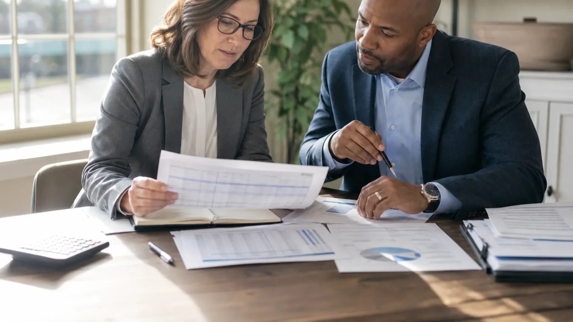 Schoolyi pricing, plan an informed rollout School finance leaders reviewing an enrollment budget together