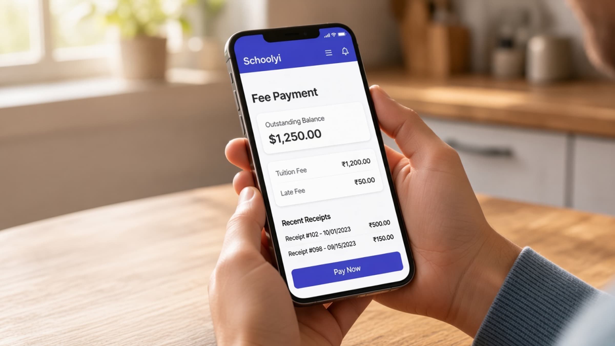 Parent paying school fees through Schoolyi on a phone
