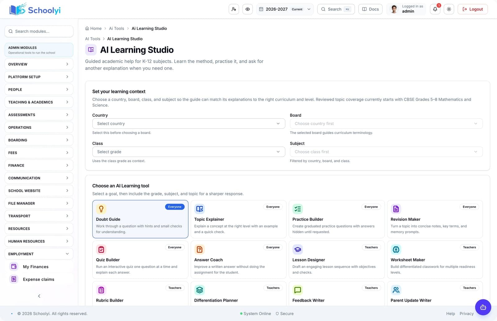 AI learning studio Schoolyi AI learning studio for lesson and study support