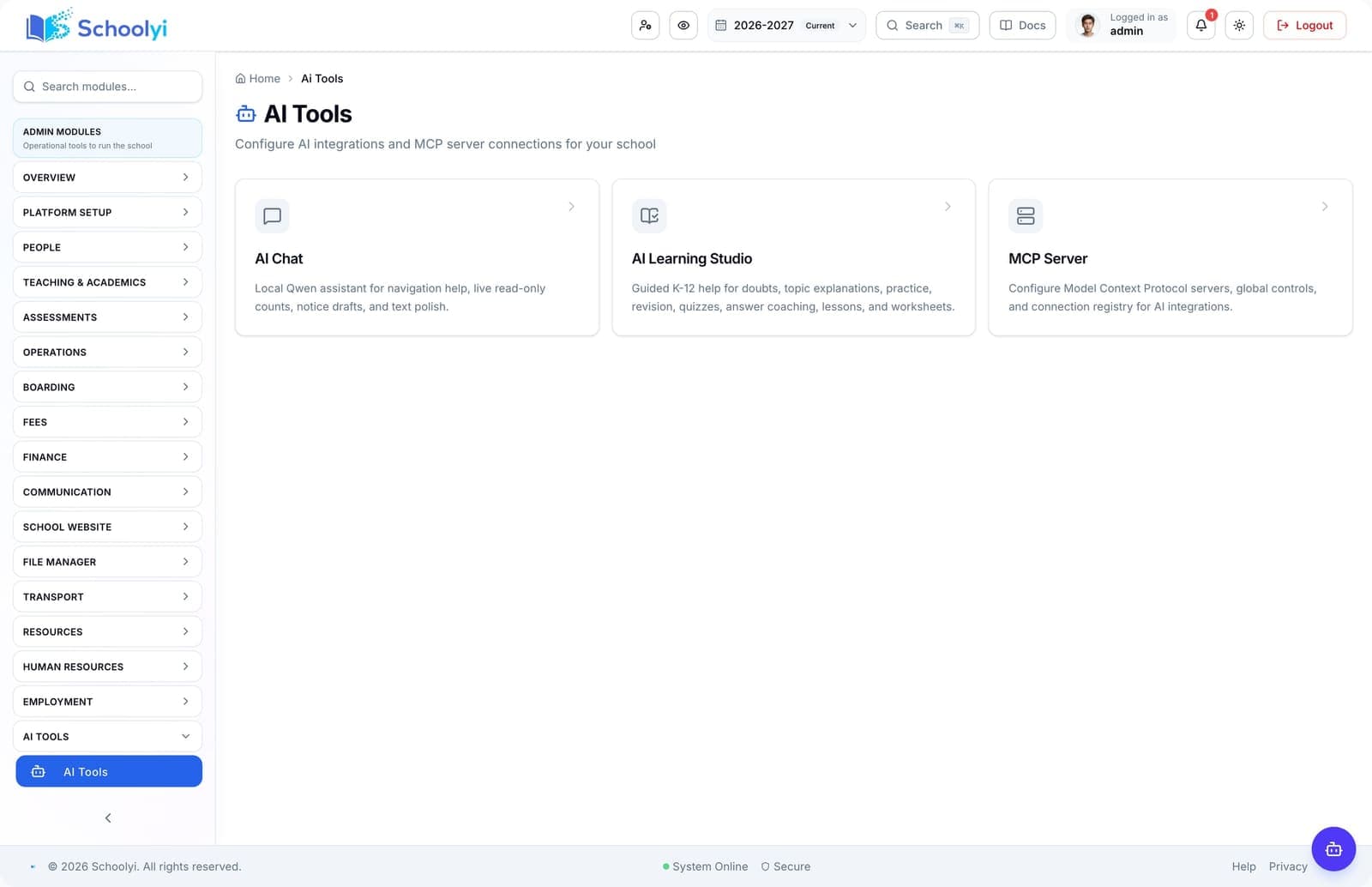 AI tools Schoolyi AI tools home with school-context assistants for staff