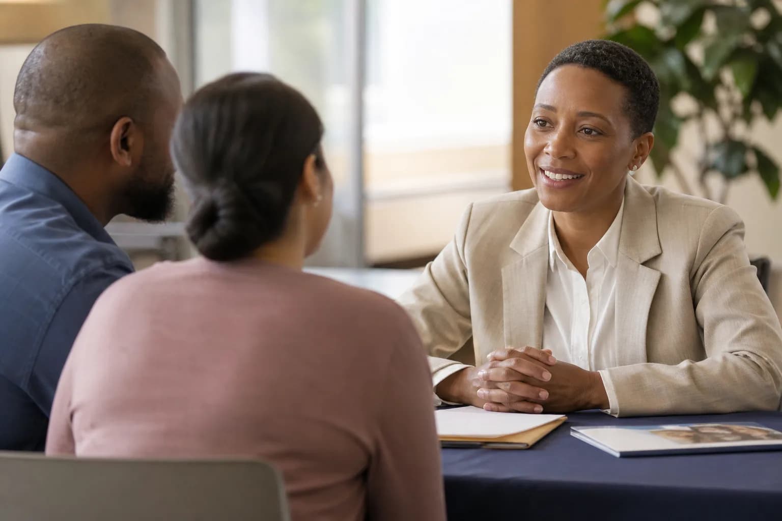 Family meeting a school admissions team