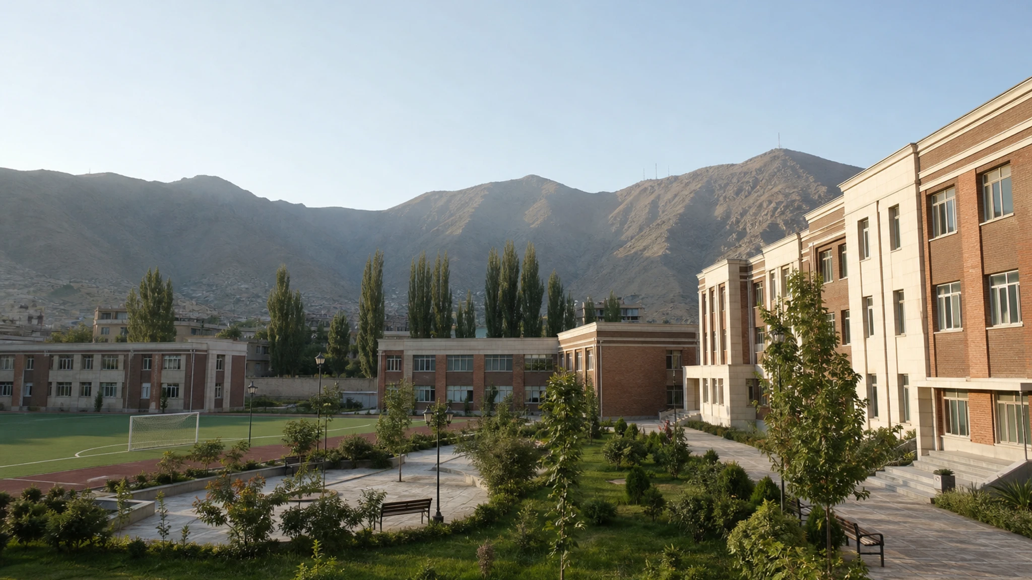 Illustrative campus setting for Amani High School in Kabul, Afghanistan